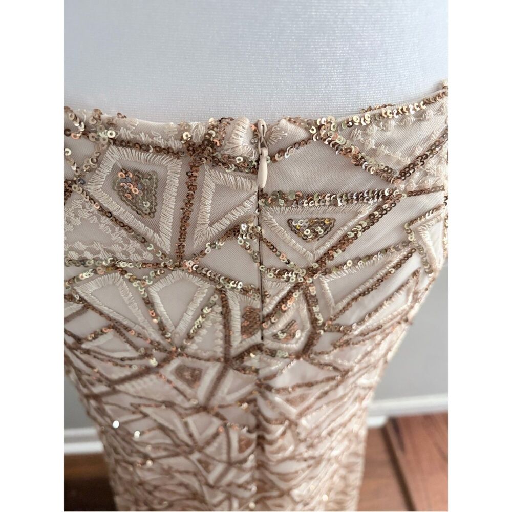 Morgan & Co Champagne Gold Sequin Open Back Gown Formal Evening Dress - Picture 14 of 15